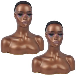 JINGFA Realistic Female Mannequin Head with Shoulders Manikin Head Bust for Wigs,Makeup,Beauty Accessories Displaying 2PCS