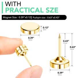 E BAVITE 50 Set Magnetic Push Pins,Flat Push Pin, Magnetic Thumb Tacks for Wall Bulletin Board Poster and Photo Hangers (Gold)