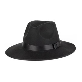 VASANA Black Wide Brim Fedora Hats Panama Hat with Bow Winter Felt Warm Unisex Floppy Hat for Performance Party Show Cosplay Wedding Daily (56-58cm), Black, M, black