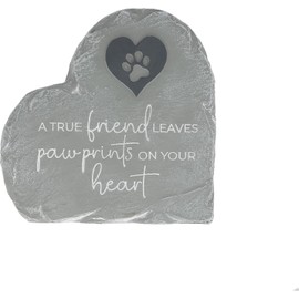 Pavilion Gift Company - Paw Prints - 6" Heart Cat Dog Garden Memorial Stone Pet Bereavement in Memory Memorial Loss of Loved One Gift Companion Present