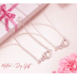 Fancime Women's 925 Sterling Silver Necklace, White / Gold, Heart Shape, Infinity Necklace / Bracelet Jewellery for Women, Zirconia