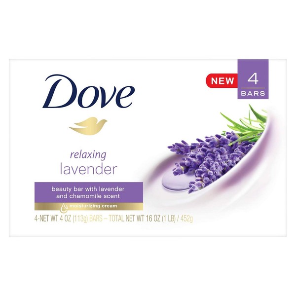 Dove Relaxing Lavender & chamomile scent Beauty Bar 4oz x 4 bars, pack of 1