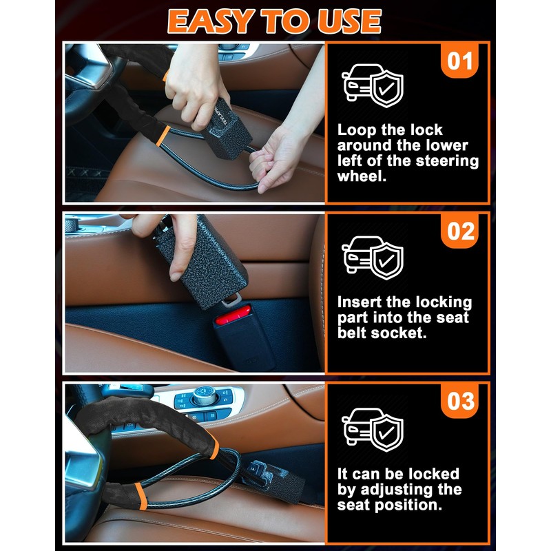 Tevlaphee Steering Wheel Lock Seat Belt Lock Universal Anti Theft