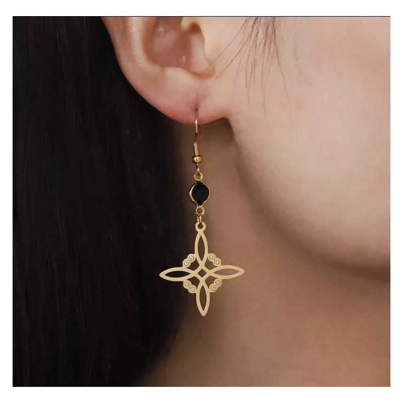 COLIBRI ALEGRE Aretes De Nudo De Bruja Con Cristal Negro