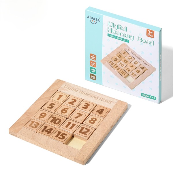 AIUAZA Wooden Number Sliding Puzzle, Brain Teasers Toy Tangram Slide