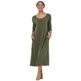 SUGAR JAN Women's Long Robes Zipper Front Lightweight Nightgowns Half Sleeves Soft Loungewear for Ladies S-XXXL