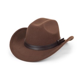 Western Cowboy-Hat Classic Roll-up Cowgirl Hat for Men-Women Felt-Fedora with PU Band Belt Jazz-Hats Brown