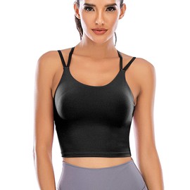 DODOING Women Padded Sports Bra Wirefree Medium Support Yoga Bras Gym Running Workout Crop Tank Tops Bra Longline Camisole Bras