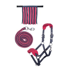 HKM, Horse Halter Set, Lead Rope, Fly Fringe, Knitted, 180 cm, Carabiner, Pony, VB WB, 10733