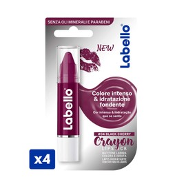 Labello Crayon Lipstick Black Cherry Lipstick, Pack of 4, Lip Balm with Enriched Formula with Natural Oils, Moisturising Lip Colour Bordeaux