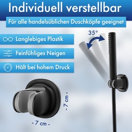 WISCHMA Shower Holder – Shower Head Holder – No Drilling – Black – Holder for Hand Shower – Wall Mount for Standard Shower Hose – Shower Hose – Bathroom Accessories