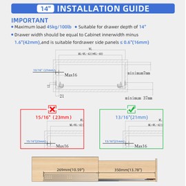 PHWALK 14 Inch Soft Close Undermount (Bottom Mount) Drawer Slides, 1 Pair Heavy Duty Stainless Steel Slides, Full Extension 100lb Capacity for Vanity Cabinets, Home Office Desks (14 Inch)