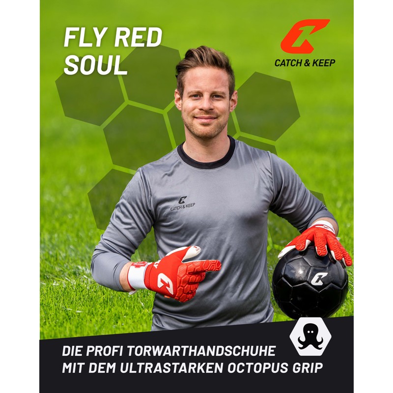 CATCH & KEEP Fly Red Soul Men's Goalkeeper Gloves, Size
