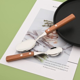 Uniturcky Natural Wood Dinner Spoons Set, 7.9" Stainless Steel Table Spoons with Wooden Handle, Rivet Handle Design, Set of 8