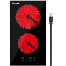 Weceleh Electric Cooktop 2 Burner, 12 Inch Electric Stove Top, Built-in, 110V-120V Plug in, Touch Panel, Ceramic Burners with 9 Heating Level, Child Lock and Timer, 1800W