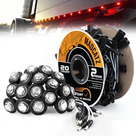 MADCATZ 20 Pcs 3/4" Mini Round Clear Lens 10 Amber + 10 Red Side Marker Lights 3LED with Bullet Connector Plug + 2 Prong 20 Female Plugs - 6.5 inch Lead for Truck Trailer Pickup 12V DC