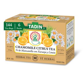Tadin Chamomile Citrus Tea, Herbal Tea, Caffeine Free Tea, Tea Bags Individually Wrapped, 24 Tea Bags Per Box, Pack of 6