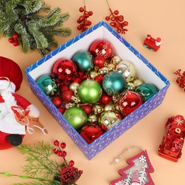 ZALAON 44 Pcs Christmas Ball Ornaments, 1.2/2.3 Inch Red Gold and Green Christmas Baubles Christmas Tree Hanging Ball Set for Xmas Party Indoor Outdoor Decorations