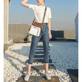 UTO Cross Body Bag for Women RFID Blocking Ladies Travel Bag Multi Pockets Detachable Shoulder Straps Faux Leather Brown & White