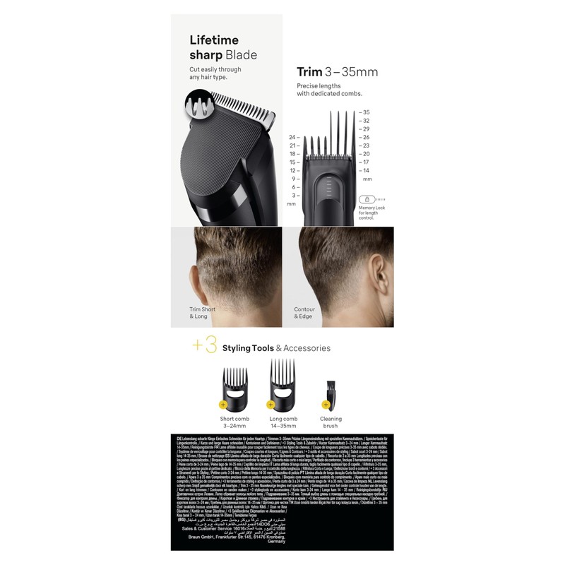 Braun Hair Clipper Series 5, +3 Styling Tools, Lifetime Sharp