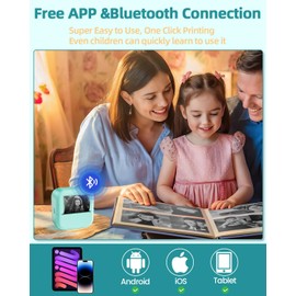 Zodzi M02L Mini Printer - Pocket Printer with 1 Roll Non-Adhesive Paper, Bluetooth Portable Printer Machine for iOS&Android, Mini Photo Printer for Organizing, Office, DIY, Documents, Green