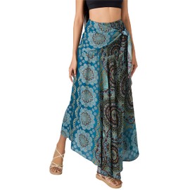 Joop Joop 2 en 1 maxi falda y vestido bohemio suelto fluido bohemio verano viaje playa cubierta festival salón casual falda, Azul claro, Más tamaño