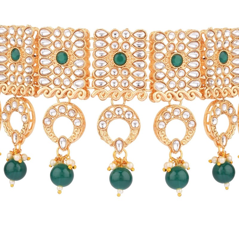 Efulgenz Conjunto de joyería india, gargantilla Kundan de perlas de