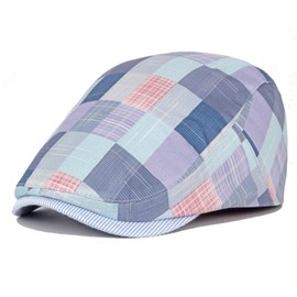 meioro Men's Striped Plaid Newsboy Hat Adjustable Colorful Flat Cap Gatsby Cabbie Driving Hats for Men Women(Modern, Blue)