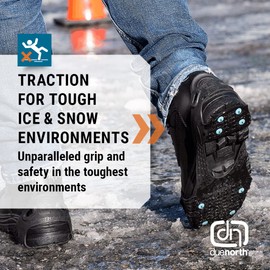 Due North All Purpose Industrial Ice Cleats - 16 Replaceable Tungsten Carbide Spikes for Walking and Working in Snow and Ice (1 Pair)