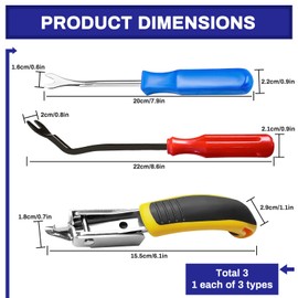 Roucerlin 3 Pieces Construction Staple Remover Tool and Upholstery Tack Puller Set, Heavy Duty Tack Lifter Staple Puller Tool with Fastener Remover for Furniture Floor Carpet Car Door Panel Removing