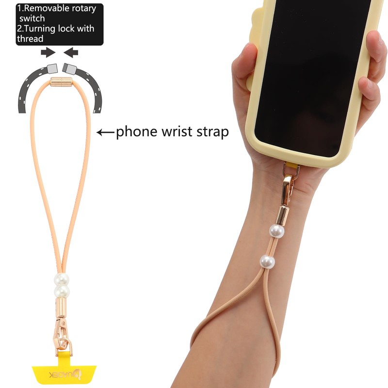 HUADEK Vachetta Leather wristlet strap Phone Charm [Hands-Free Phone Wrist