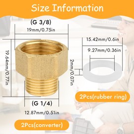 Pack of 2 reducers, 1/4 inch to 3/8 inch, reduction extension 1/4 inch external x 3/8 inch inside, made of brass, AG/IG reducer with rubber seal, adapter for converting pipe connections