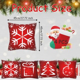 PTBWS Pack of 4 Christmas Cushion Covers, Christmas Cushion Cover Decoration for Sofa Bedroom, Cushion Cover Christmas Element Styles Couch Living Room Decoration (45 x 45 cm, Red)