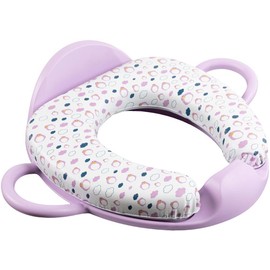 Soft Toilet Seat for Children Purple with Two Handles, One Backrest and Wide Seat, Washable and Reusable