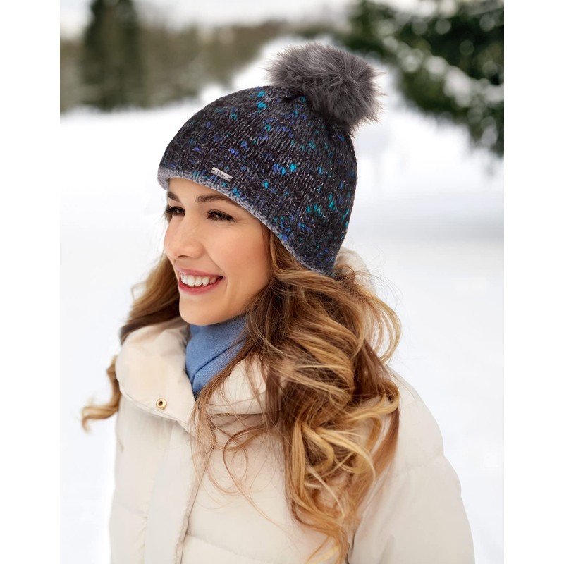 Faera Women's Winter Hat Warm Lined with Faux Fur Bobble