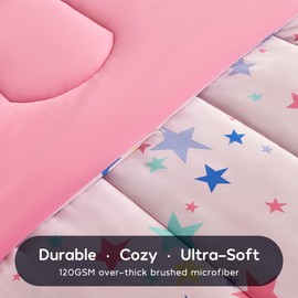 SLEEP ZONE Kids Comforter Set, Jersey Knit 3 Pieces Bedding Set for Girls, Soft, Breathable, Washable, Easy Care (Colorful Stars, Full/Queen)