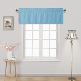 DWCN Light Blue Blackout Valance Curtain for Kitchen Small Window - Rod Pocket Room Darkening Thermal Insulated Short Curtain Window Treatment for Cafe Bathroom Basement, 42 X 18 Inch,1 Panel