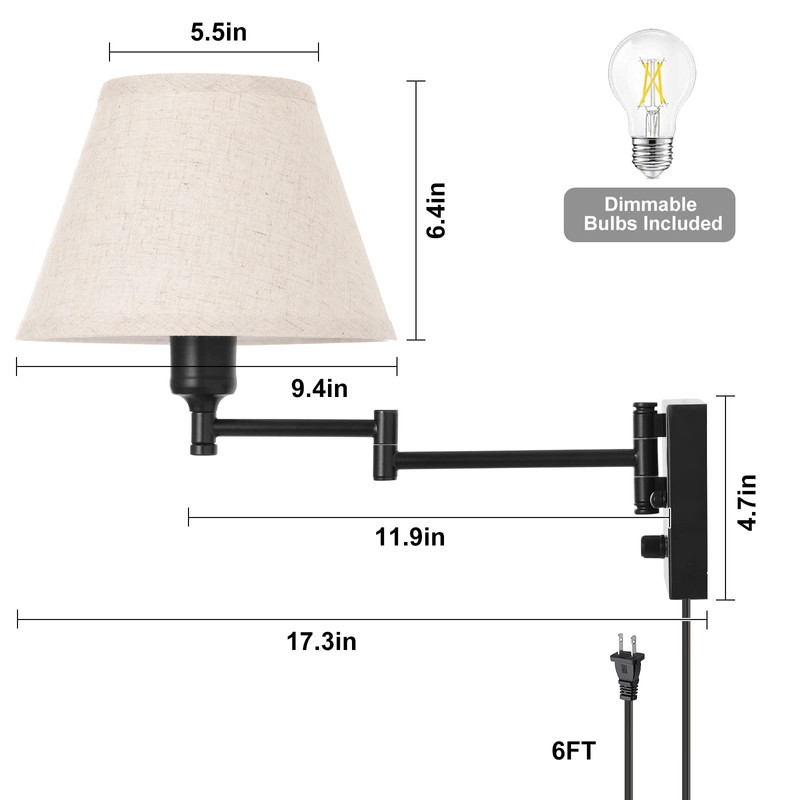 TRLIFE Wall Sconce Plug in, Dimmable Wall Sconces Set of