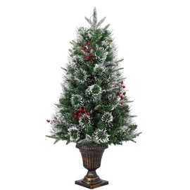 3ft Pre-Lit Artificial Mini Christmas Tree with Multicolor Led Lights & Potted Base, Battery Operated Snow Flocked Tree for Home & Desktop Xmas Decor