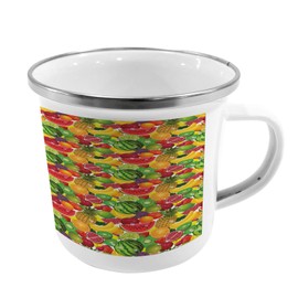 Lunarable Colorful Steel Camping Mug, Juicy Fruits Illustration Like Strawberry Apple Kiwi Watermelon Grape Food Print, Printed Thermal Cup for Camping and Outdoor Activities, Multicolor