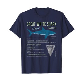 Great White Shark Facts Educational Shark Lover Sharks Tooth T-Shirt