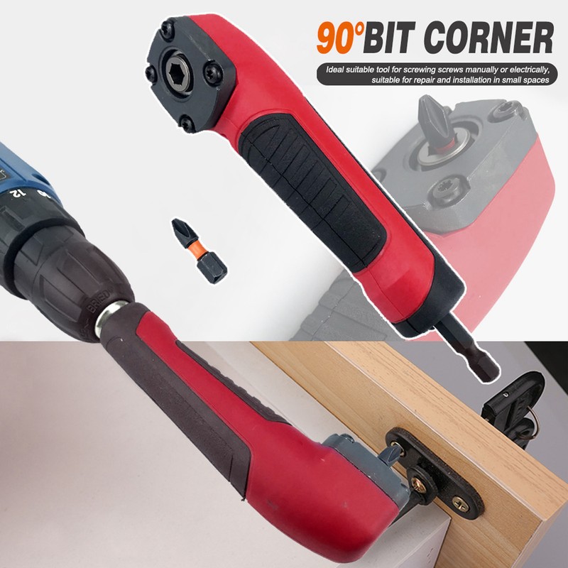 Right Angle Drill Adapter Hex Interface Electric Screwdriver Corner Attachment