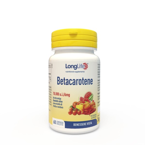 LongLife® Betacarotene 10,000 u.i. | Skin Health & Vision Wellness & Antioxidant | Vitamin A Precursor | 2 Months Treatment | Gluten Free