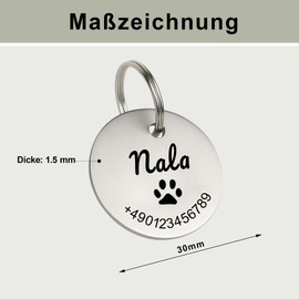 XMHome 2 Hundemarke mit Gravur Personalisierte Hundemarke (2 Stück) Hundemarken Runde oder Eckige Namensmarke mit Name & Telefonnummer Anhänger für Hunde Symbolauswahl (30 mm rundes) MADE IN GERMANY
