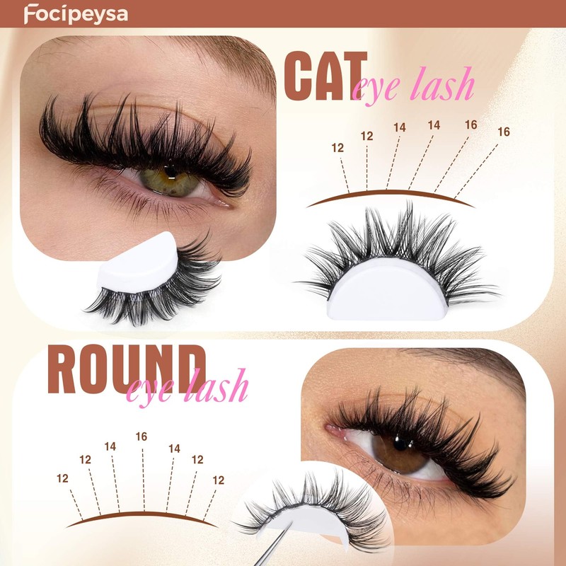 Focipeysa Wispy Lash Clusters Fairy Lashes 12-16mm Eyelashes Clusters Natural