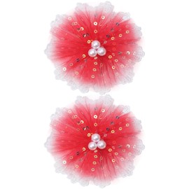ZOLYCO 3.5 Inch Lace Pearl Bow Clips for Women Girls Thick Ribbon Boutique Alligator Clips Hair Accessories for Kids Children Young Girls 2 Pcs (Red)
