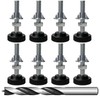 Pack of 8 Adjustable Furniture Feet, M8 x 50 mm,