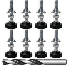 Pack of 8 Adjustable Furniture Feet, M8 x 50 mm, Adjustable Feet, Adjusting Screws, Height Adjustable with Drive-in Nuts, Lock Nuts and Metal Drill - Levelling Feet for Furniture, Cabinet, Table