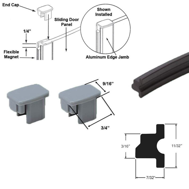 Flexible Shower Door Magnetic Seal 70" Long with Gray Plastic