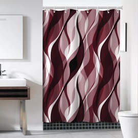 Ruelvth Burgundy Shower Curtain, Modern Abstract Ombre Burgundy Striped Shower Curtain Set for Bathroom Waterproof Shower Curtain with Hooks, 54x72 Inch